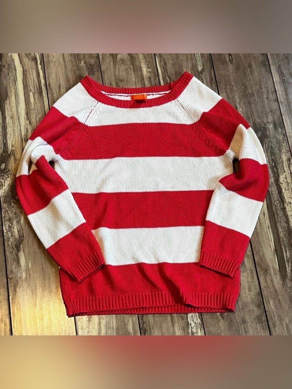 Joe Fresh pink and white striped knit crewneck sweater in size XS